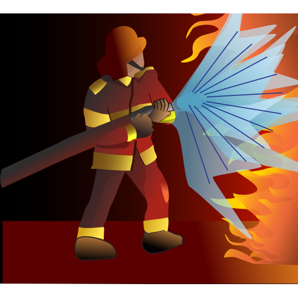 Vector drawing of fire fighter extinguishing a large fire