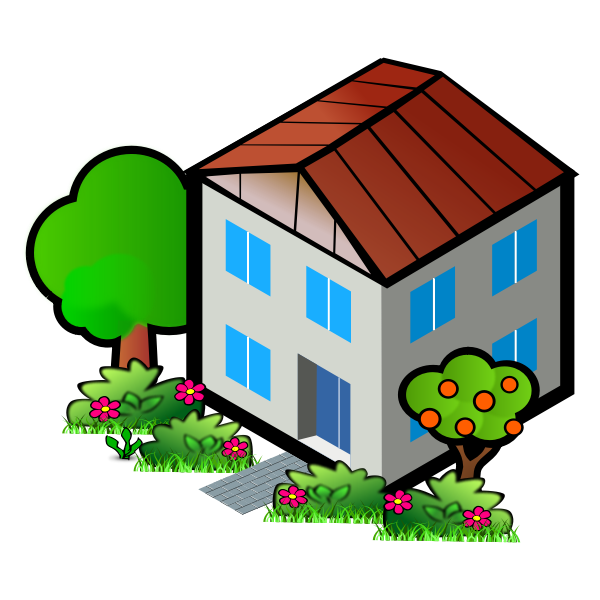 Vector drawing of house next to an apple tree