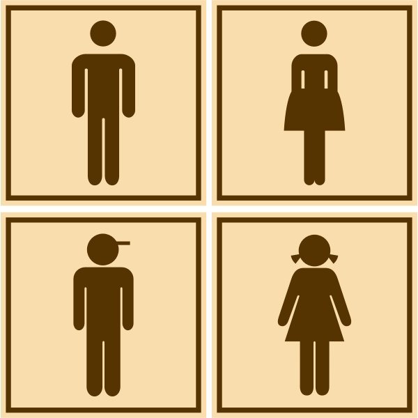 Vector clip art of brown male and female rectangular toilet signs