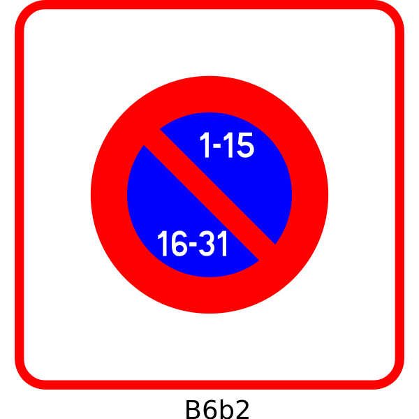 Entering unilateral parking area alternating bi-monthly French road sign vector drawing