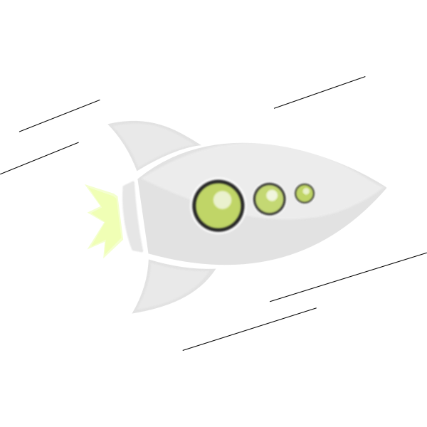 Vector graphics of flying rocket with green windows