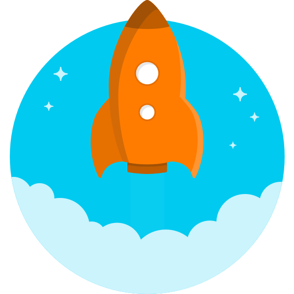 cartoon orange rocket flying up vector drawing