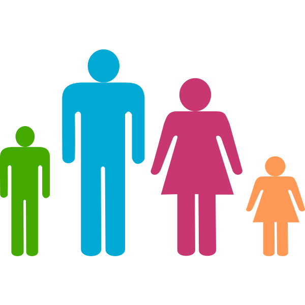 Blue man and pink woman with kids pictogram