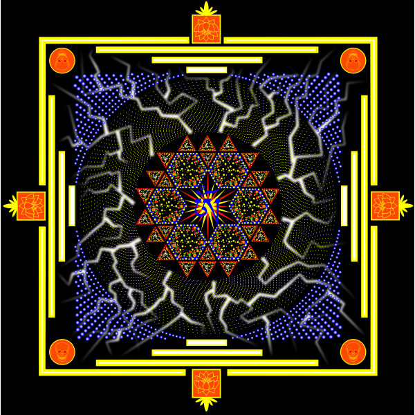 Vector image of yellow, blue and orange mandala design