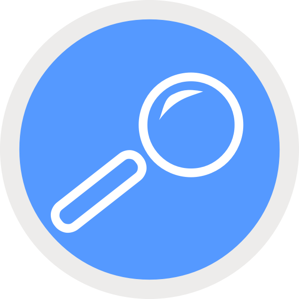 Vector drawing of round blue icon with magnifying glass