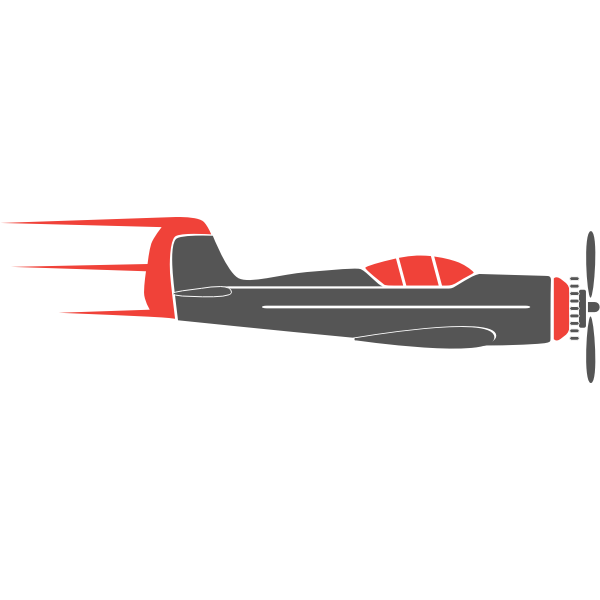 Graphics of propeller airplane in grey and red