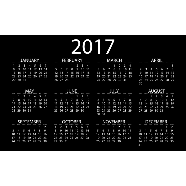 2017 Calendar Inverse With Black Background