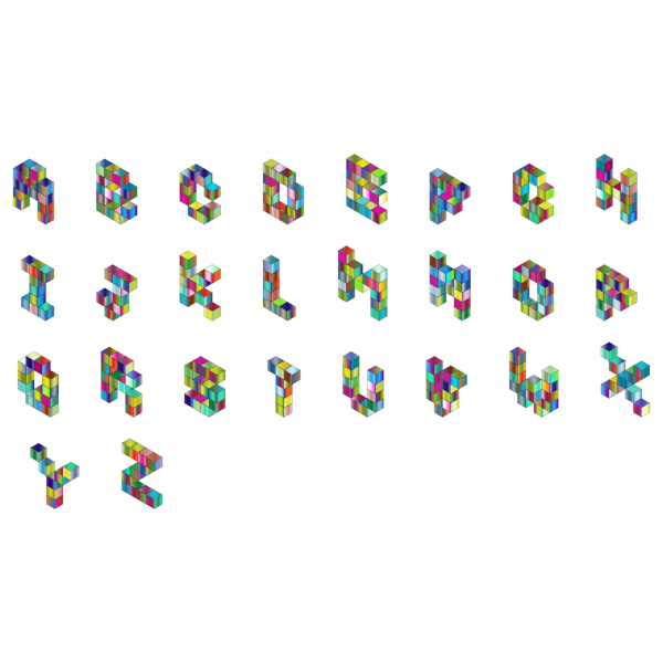 Isometric Font Alphabet Polyprismatic