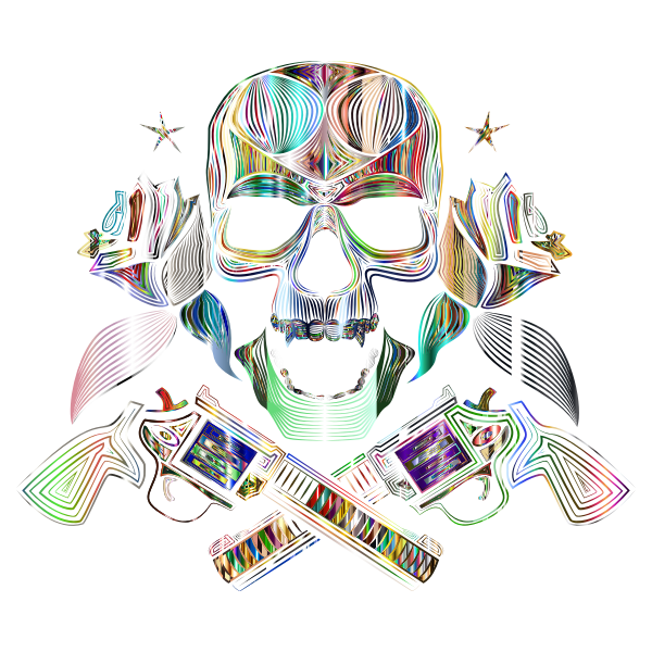 Flowers And Firearms Skull Line Art Psychedelic No BG