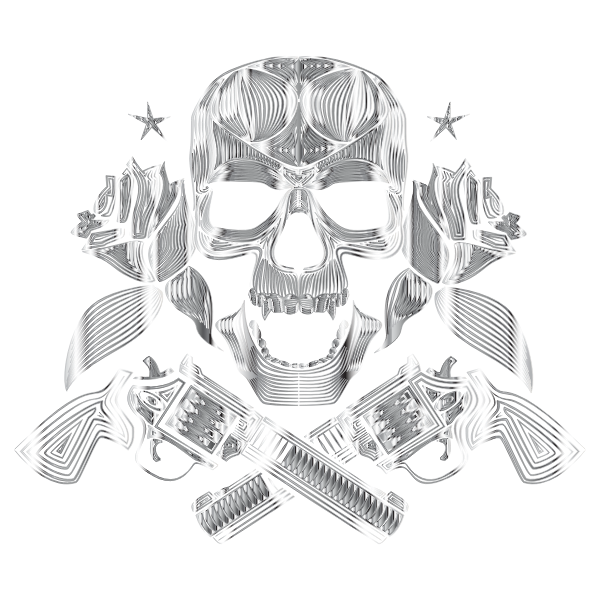 Flowers And Firearms Skull Line Art Polished Chrome No BG