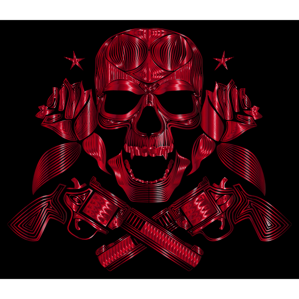 Flowers And Firearms Skull Line Art Crimson