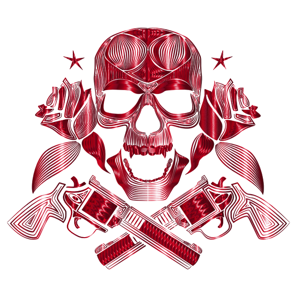 Flowers And Firearms Skull Line Art Crimson No BG