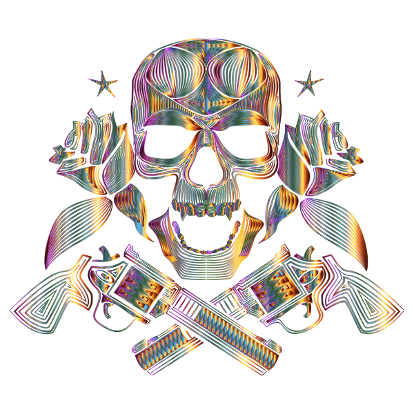 Flowers And Firearms Skull Line Art Chromatic No BG