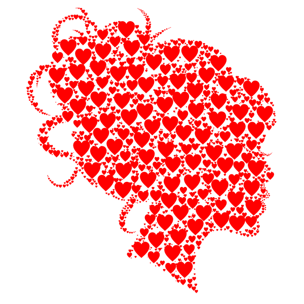 Female Head Profile Silhouette Hearts