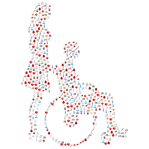 Woman Pushing Man In Wheelchair Silhouette Medical Icons