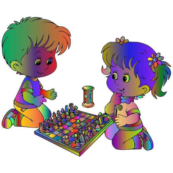 Boy And Girl Playing Chess By DG RA Polyprismatic