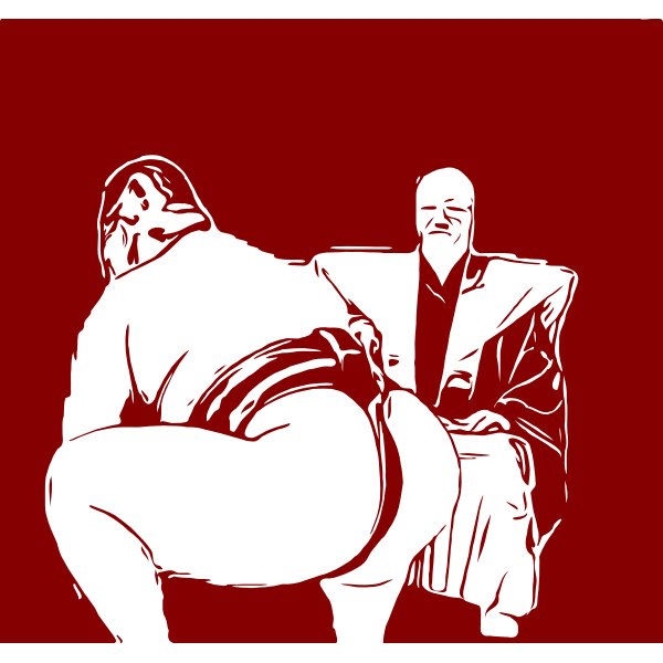 Sumo wrestler and referee - red outline