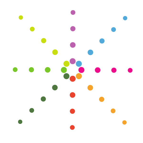 Geometric shape with colored dots