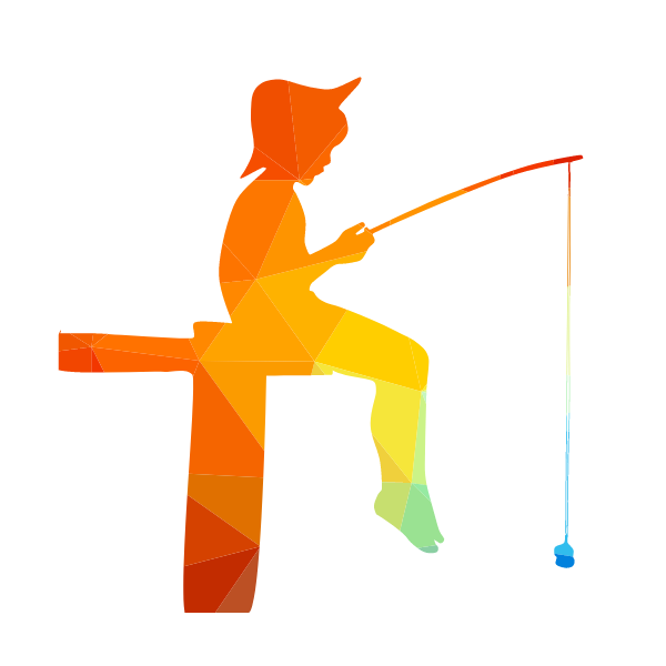 Boy fishing low poly silhouette