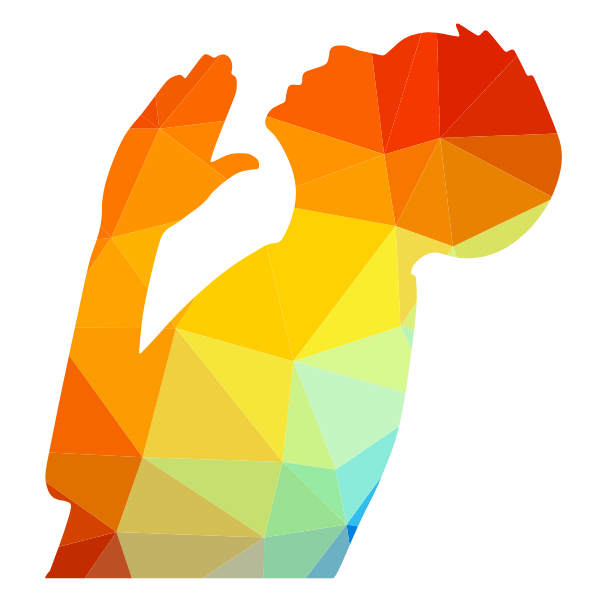 Praying man silhouette low poly pattern