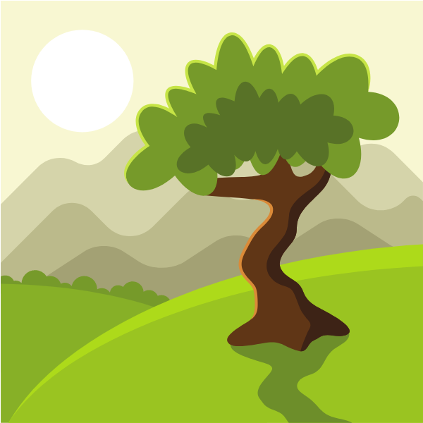 Green tree on a hill