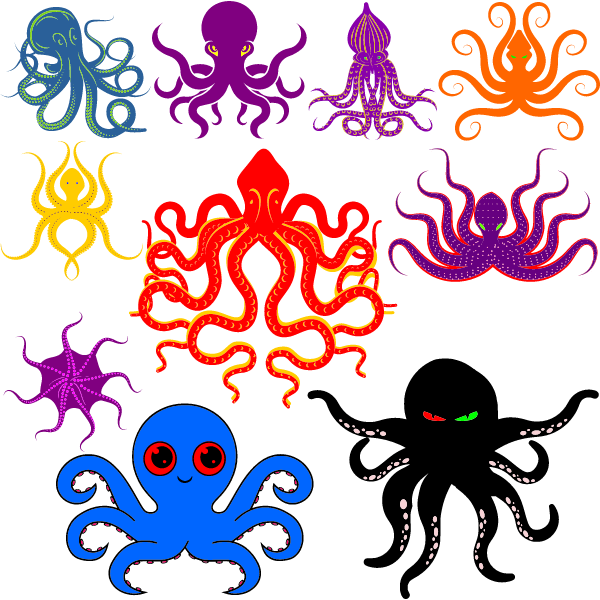 Ten octopuses for children