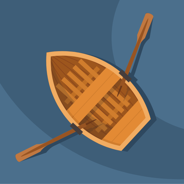 Wooden boat with paddles