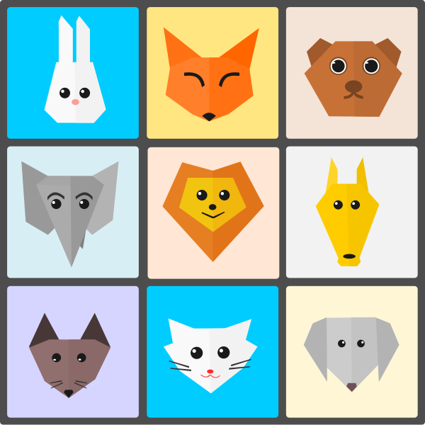 Cute Animals Flat Origami Style