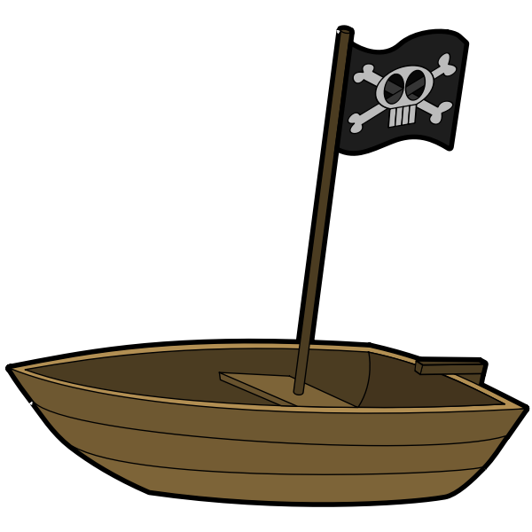 Vector image of single person pirate boat with a flag