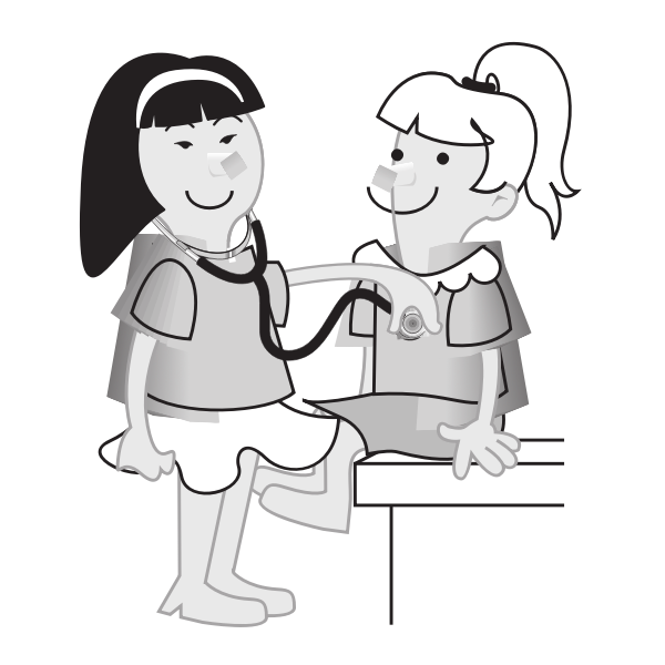 Vector clip art of girls playing doctors