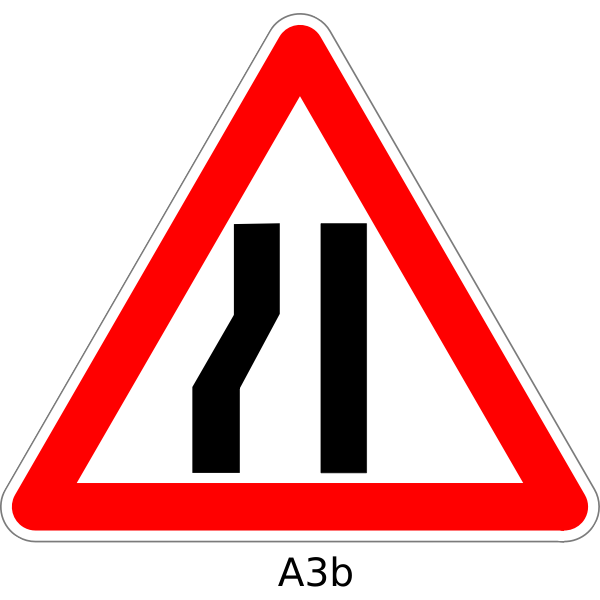 Road narrows sign vector