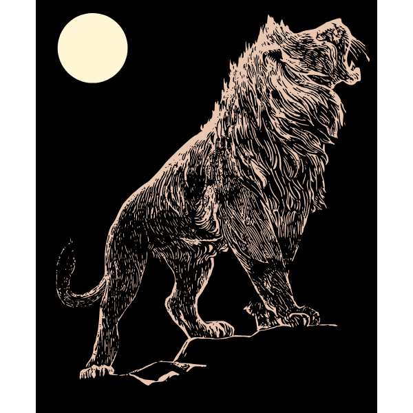 A lion roars on a full moon night