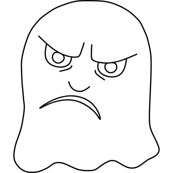 A very old ghost frowns after seeing the little ghosts playing instead of scaring people