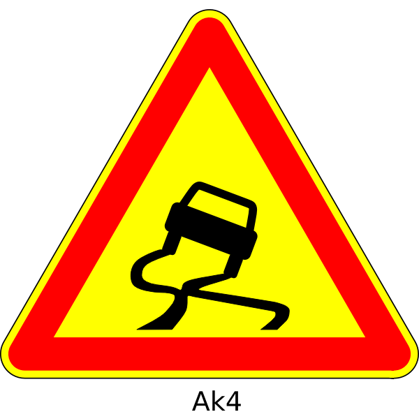 Vector image of slippery road triangular temporary road sign