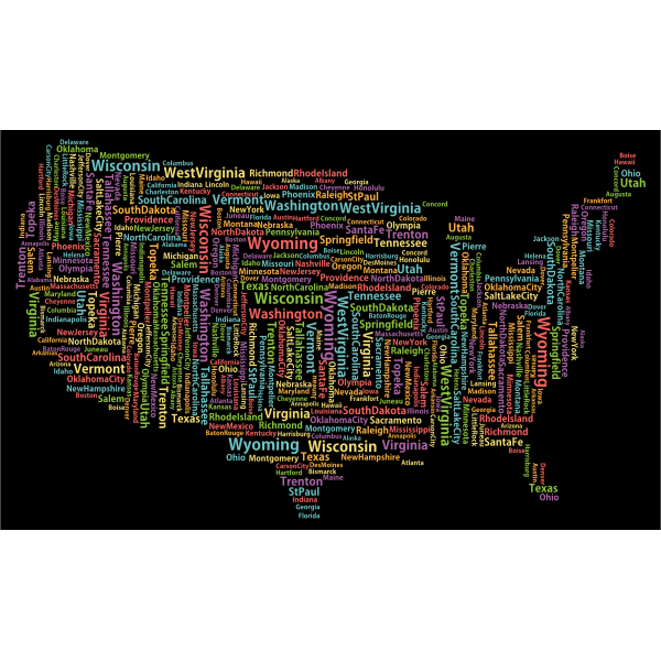 America States And Capitals Word Cloud