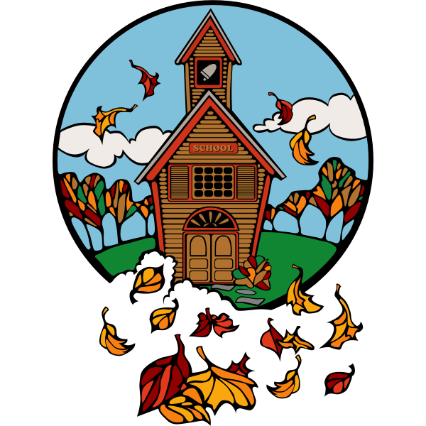 School in Fall Vector Illustration