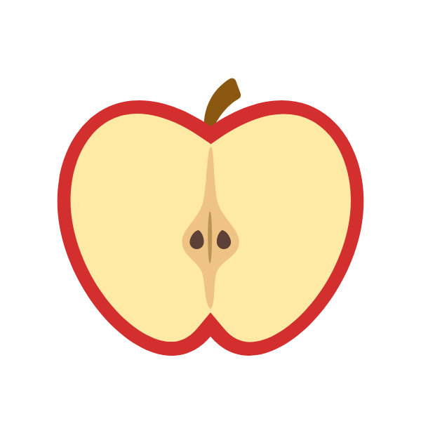 Half apple with core and seeds
