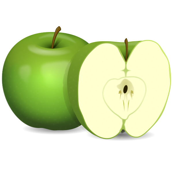 Vector image of apple and apple cut in half