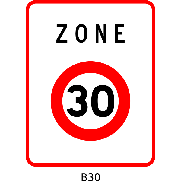 Vector illustration of 30mph speed limitation zone square French roadsign