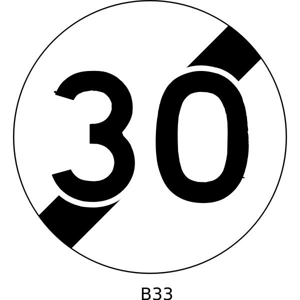 Vector drawing of 30mph speed limitation ends French roadsign