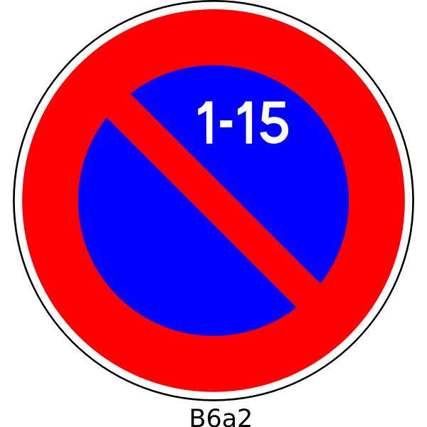 Vector illustration of parking prohibited from 1st to 15th of month French road sign