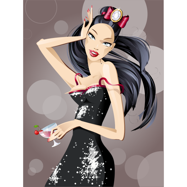 Woman at cocktail party with glass in hand vector illustration