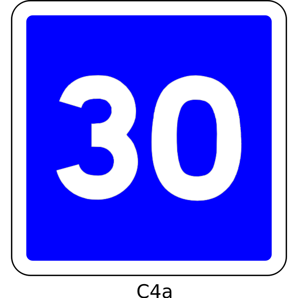 30mph speed limit blue square French roadsign vector illustration