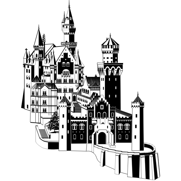 Neuschwanstein castle in black and white vector clip art