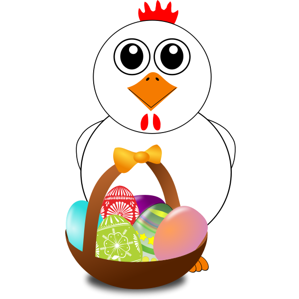 Chicken behind behind Easter eggs basket vector illustration