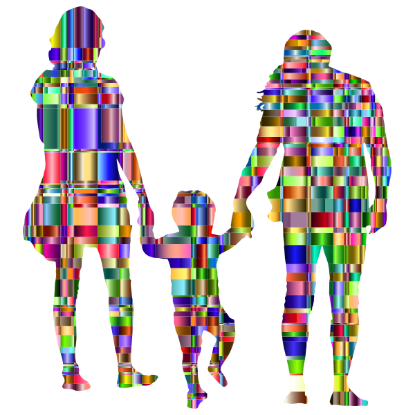 Chromatic Checkered Family With A Child In The Middle Silhouette