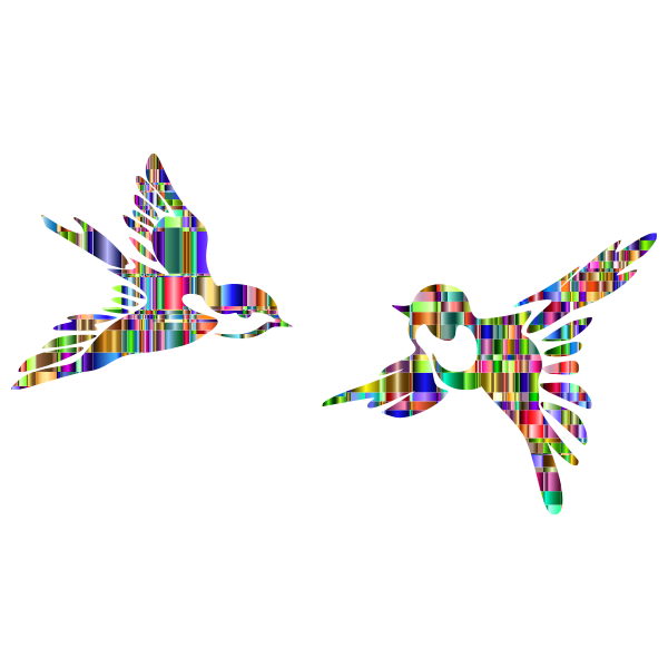 Chromatic Checkered Stylized Birds Silhouette