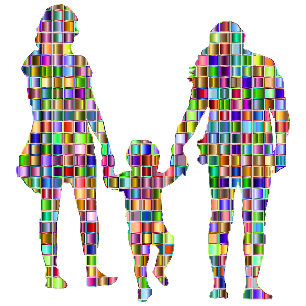 Chromatic Mosaic Squares Family With A Child In The Middle Silhouette