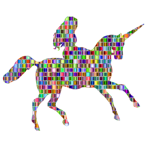 Chromatic Mosaic Woman Riding Unicorn