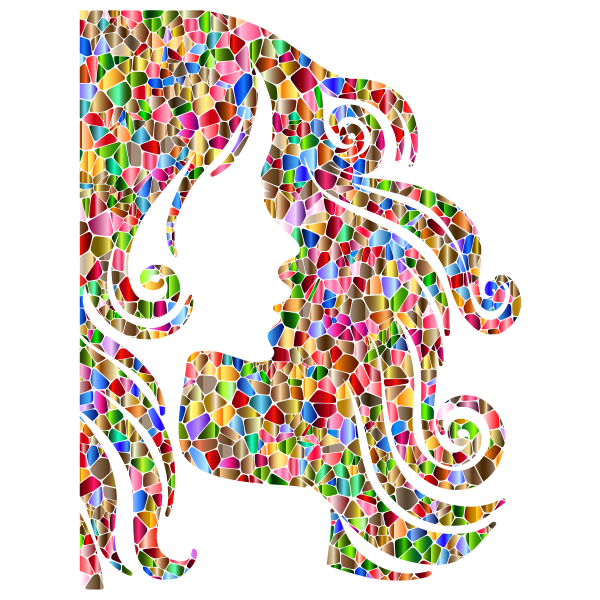 Chromatic Tiled Female Hair Profile Silhouette